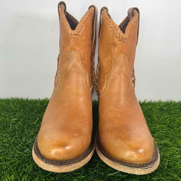 Lane Western Ankle Boots Women’s 6 Cognac Leather Braided Cowboy Made Mexico - Picture 2 of 7